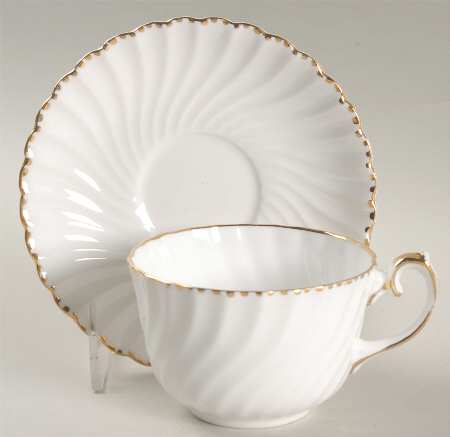 Old Grecian Flute Gold (Gold Dots On Edge) Flat Cup & Saucer Set