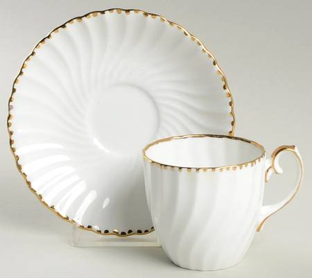 Old Grecian Flute Gold (Gold Dots On Edge) Flat Demitasse Cup & Saucer Set