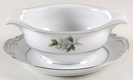 First Love (Platinum Trim) Gravy Boat with Attached Underplate