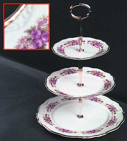 Dresden Rose 13 7/8"-14 1/4" 3-Tiered Serving Tray(DP,SP,BB) HC