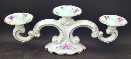 Dresden Rose Three Light Candlestick
