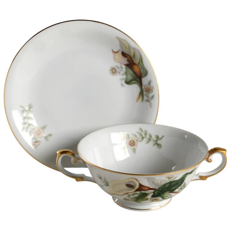 Wood Lily Cream Soup Bowl & Saucer Set