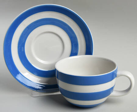 Cornish Blue White (Shield and TG Green) Flat Cup & Saucer Set