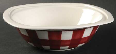 Patio Gingham Maroon Round Vegetable No Lid