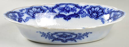 Alaska (Flow Blue, Gold Ring) 11" Oval Vegetable Bowl