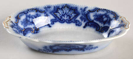 Alaska (Flow Blue, Gold Ring) Oval Fruit/Dessert Bowl