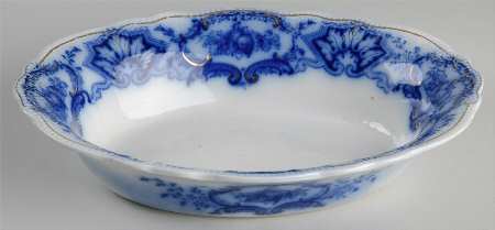 Alaska (Flow Blue, Gold Ring) 9" Oval Vegetable Bowl