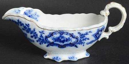 Alaska (Flow Blue, Gold Ring) Gravy Boat