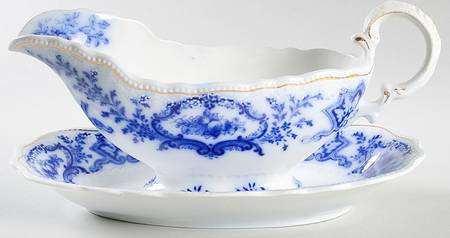 Alaska (Flow Blue, Gold Ring) Gravy Boat & Underplate