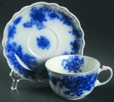 Albany (Flow Blue) Flat Cup & Saucer Set