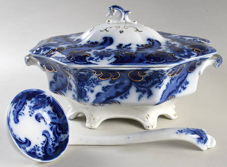 Argyle (Flow Blue) Oval Tureen & Lid and Ladle