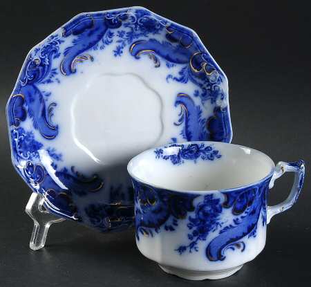 Argyle (Flow Blue) Flat Cup & Saucer Set