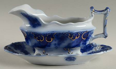 Argyle (Flow Blue) Gravy Boat & Underplate