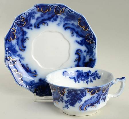 Argyle (Flow Blue) Flat Cup & Saucer Set