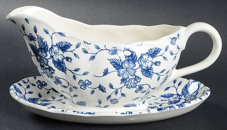 Bouquet Blue Gravy Boat & Underplate/Relish