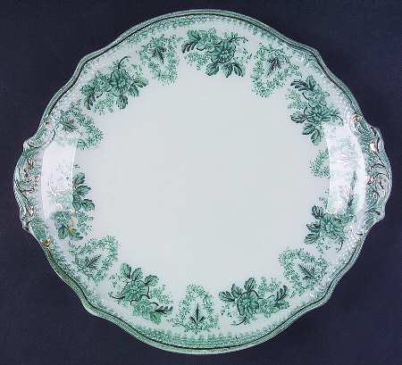 Brussels Green (Gold Trim) Handled Cake Plate