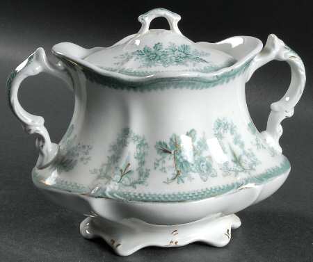 Brussels Green (Gold Trim) Sugar Bowl & Lid