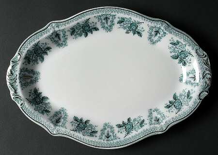 Brussels Green (Gold Trim) 12" Oval Serving Platter