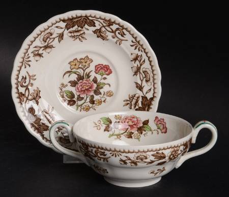 Cathay Footed Cream Soup Bowl & Saucer Set