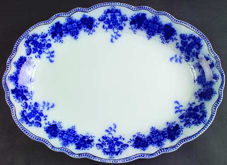 Clarence (Flow Blue, Gold Accent) 16" Oval Serving Platter