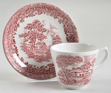 Country Style Pink Flat Cup & Saucer Set