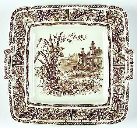 Daffodil Brown Square Handled Cake Plate