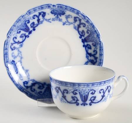 Denton (Flow Blue) Flat Cup & Saucer Set