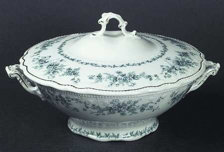 Eileen (White Background, Gold Trim) Round Covered Vegetable
