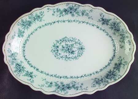 Eileen (White Background, Gold Trim) 14" Oval Serving Platter