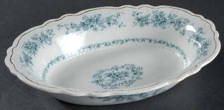Eileen (White Background, Gold Trim) 10" Oval Vegetable Bowl