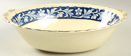 Elysian (Cream & Blue) 10" Oval Vegetable Bowl by Grindley