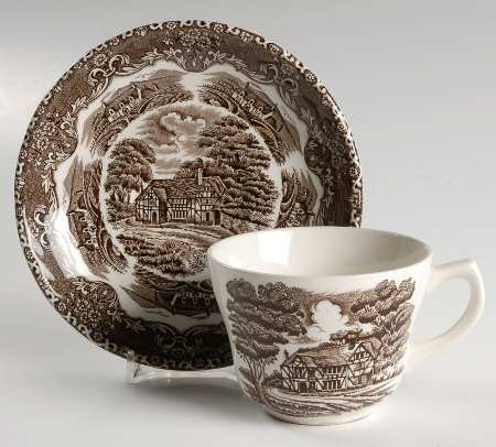 English Country Inns Brown Flat Cup & Saucer Set