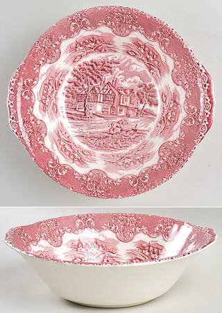 English Country Inns Pink 9" Round Vegetable Bowl