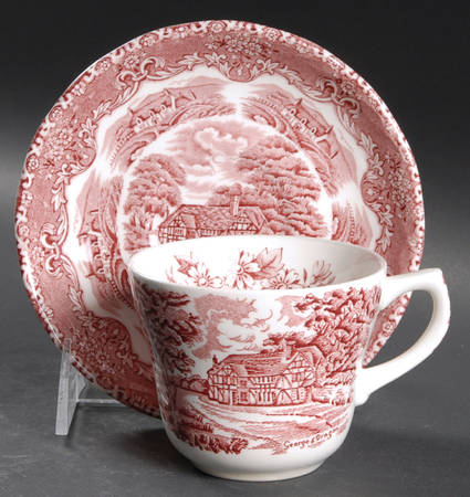 English Country Inns Pink Flat Cup & Saucer Set