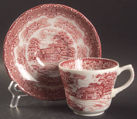 English Country Inns Pink Flat Cup & Saucer Set