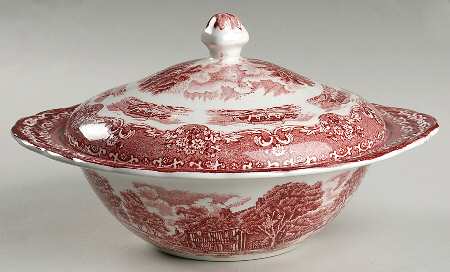 English Country Inns Pink Round Covered Vegetable