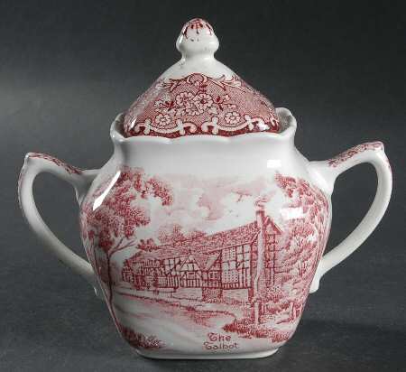 English Country Inns Pink Sugar Bowl & Lid