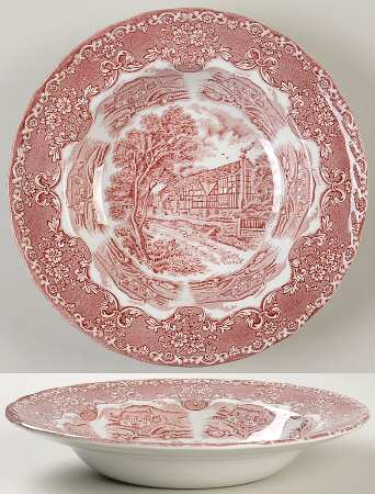English Country Inns Pink Large Rim Soup Bowl by Grindley