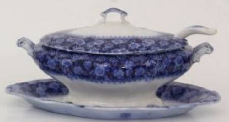 Grace (Flow Blue) Tureen & Lid w/Ladle & Underplate