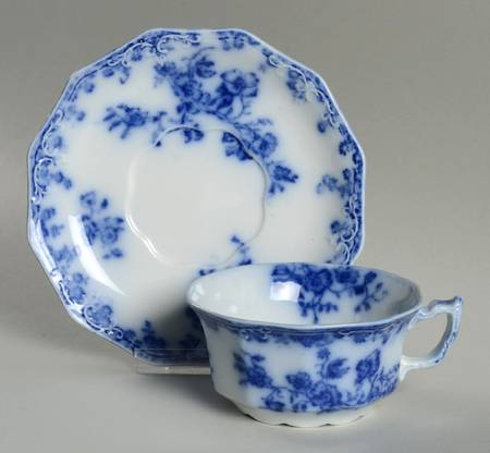 Janette (Flow Blue) Flat Cup & Saucer Set