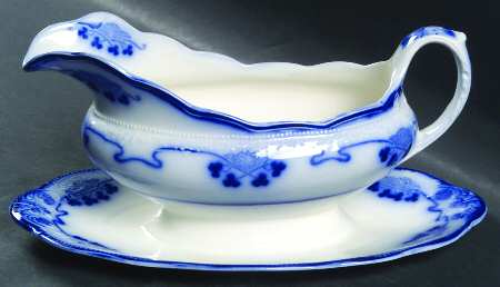 Lorne (Flow Blue) Gravy Boat with Attached Underplate