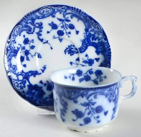 Marie (Flow Blue) Flat Cup & Saucer Set
