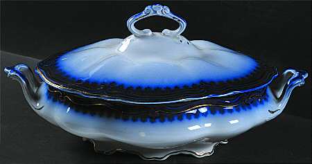 The Marquis (Flow Blue with Gold) Oval Covered Vegetable