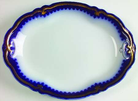 The Marquis (Flow Blue with Gold) 12" Oval Serving Platter