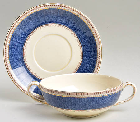Melrose (Wide Blue Rim, Smooth) Flat Cream Soup Bowl & Saucer Set