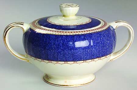 Melrose (Wide Blue Rim, Smooth) Sugar Bowl & Lid