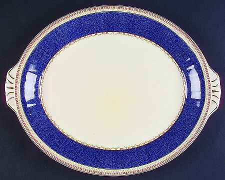 Melrose (Wide Blue Rim, Smooth) 14" Oval Serving Platter