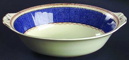 Melrose (Wide Blue Rim, Smooth) 9" Oval Vegetable Bowl