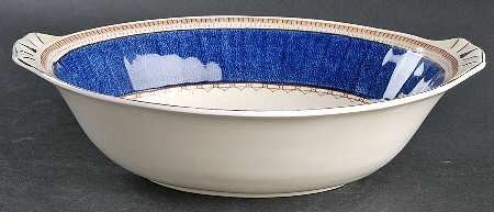 Melrose (Wide Blue Rim, Smooth) 10" Oval Vegetable Bowl