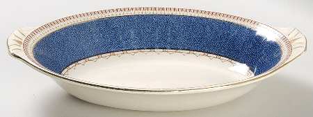 Melrose (Wide Blue Rim, Smooth) 8" Oval Vegetable Bowl